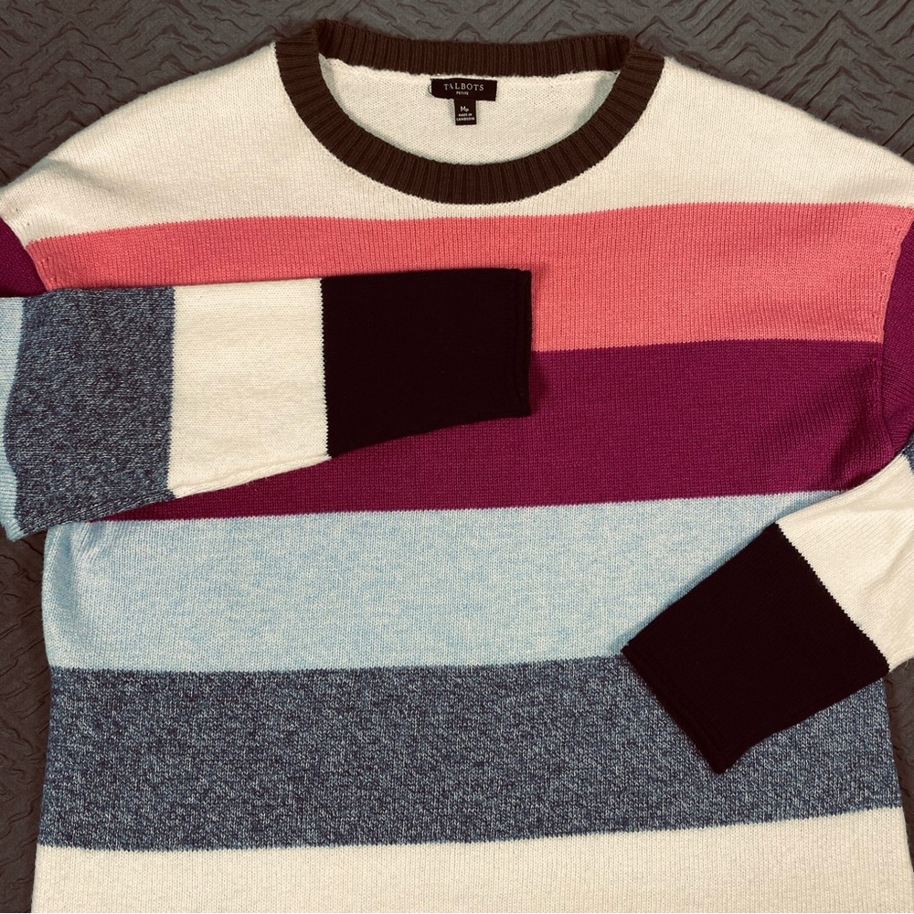 Talbots Medium Petite Striped Cotton Blend Sweater EUC